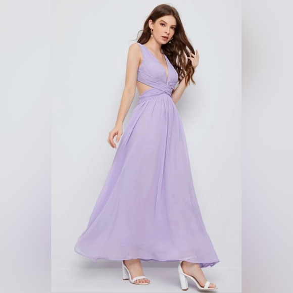 Deep V Neck Criss Wrap Fit & Flare Maxi Dress NWT - Picture 3 of 10